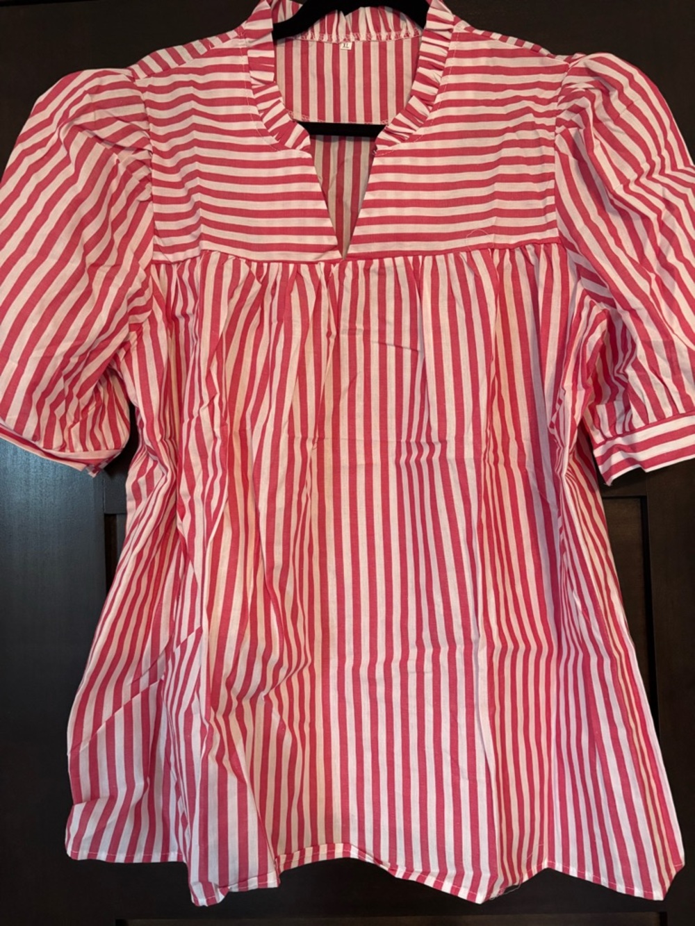 Women’s Pink & White Striped Puff Sleeve Top
